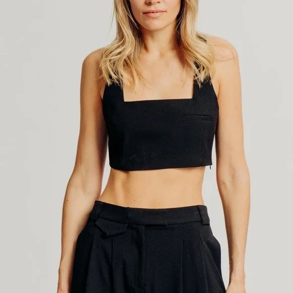 Torn by Ronny Kobo Bex Top Black Cropped Square Neck Sleeveless NWT Size S - Picture 1 of 11